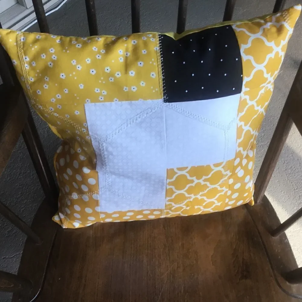 CLOSEOUT SALE $10 NWT Hand Crafted  Pillow Yellows, White  Black Bee Fabrics